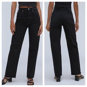 EVERLANE NWT The Way High Straight Jeans Size Black Raw Hem